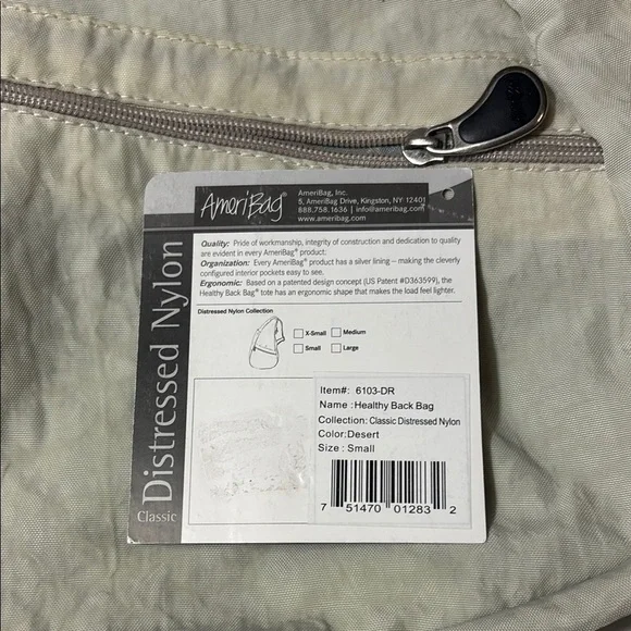 AMERIBAG 17" DISTRESSED NYLON HEALTHY BACK BAG TOTER (SMALL) CROSSBODY SLINGBAG - Picture 11 of 15
